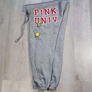 Y2k Pink University Victoria Secret Embroided Fleece Sweatpants Women Small Gray